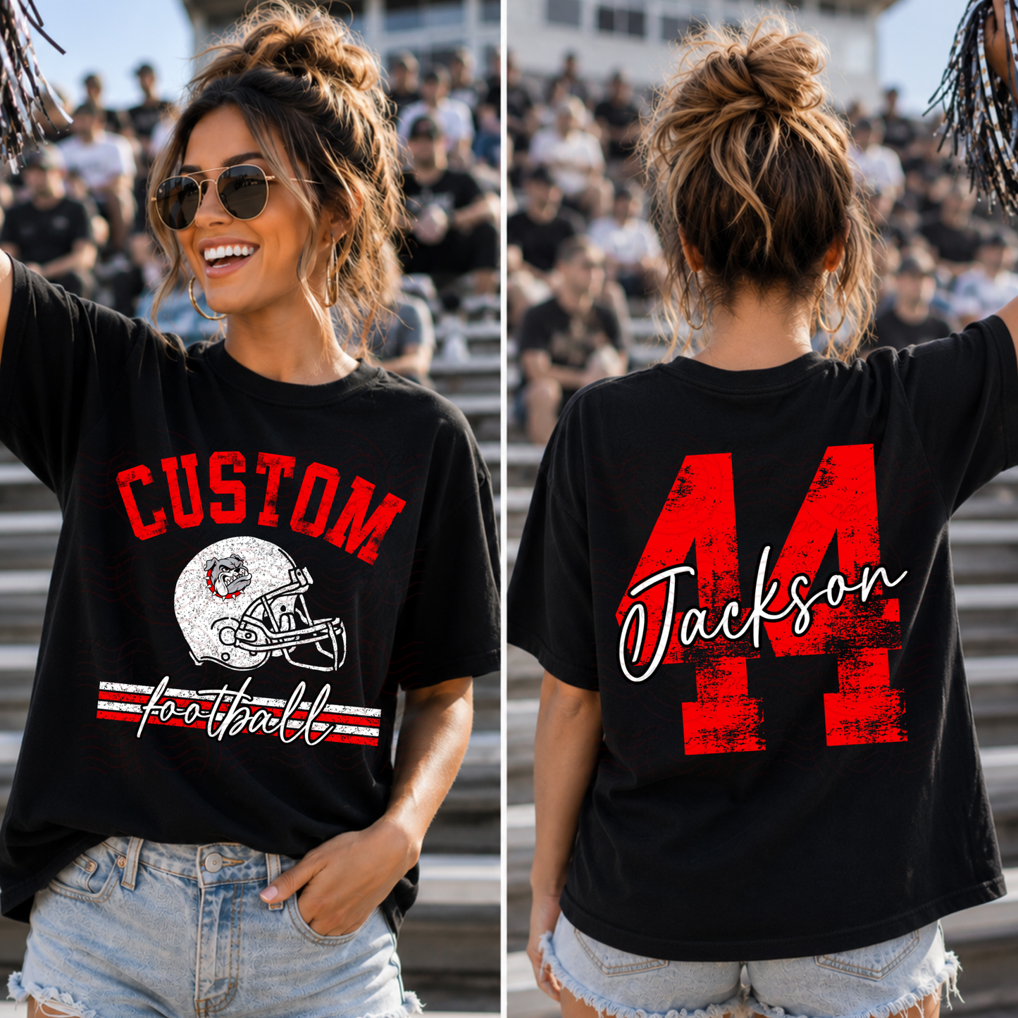 CUSTOMIZABLE - Distressed Football Helmet With Numbers (FRONT)