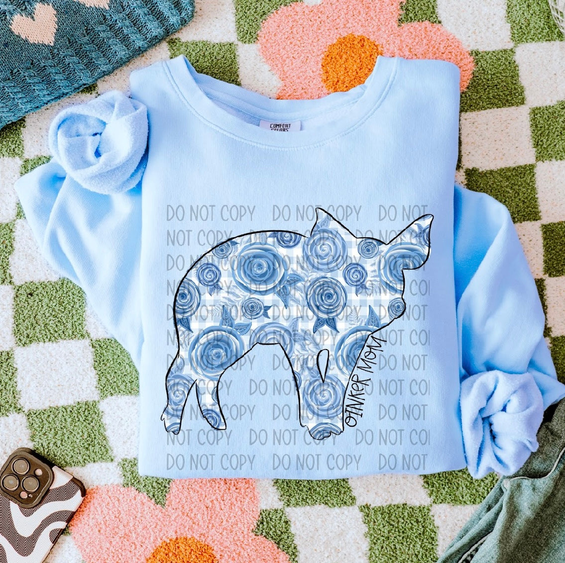 Blue Floral Farm Animals