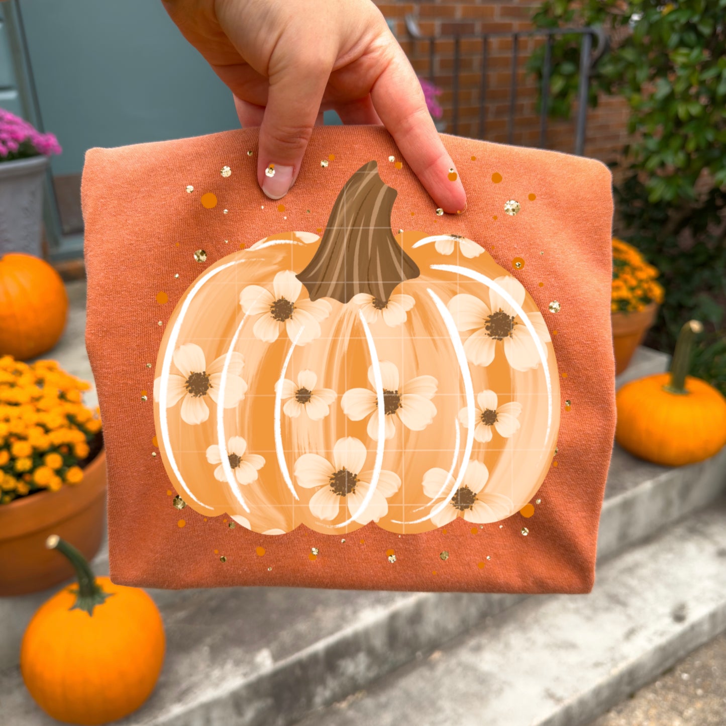 Floral Pumpkin With Splatter