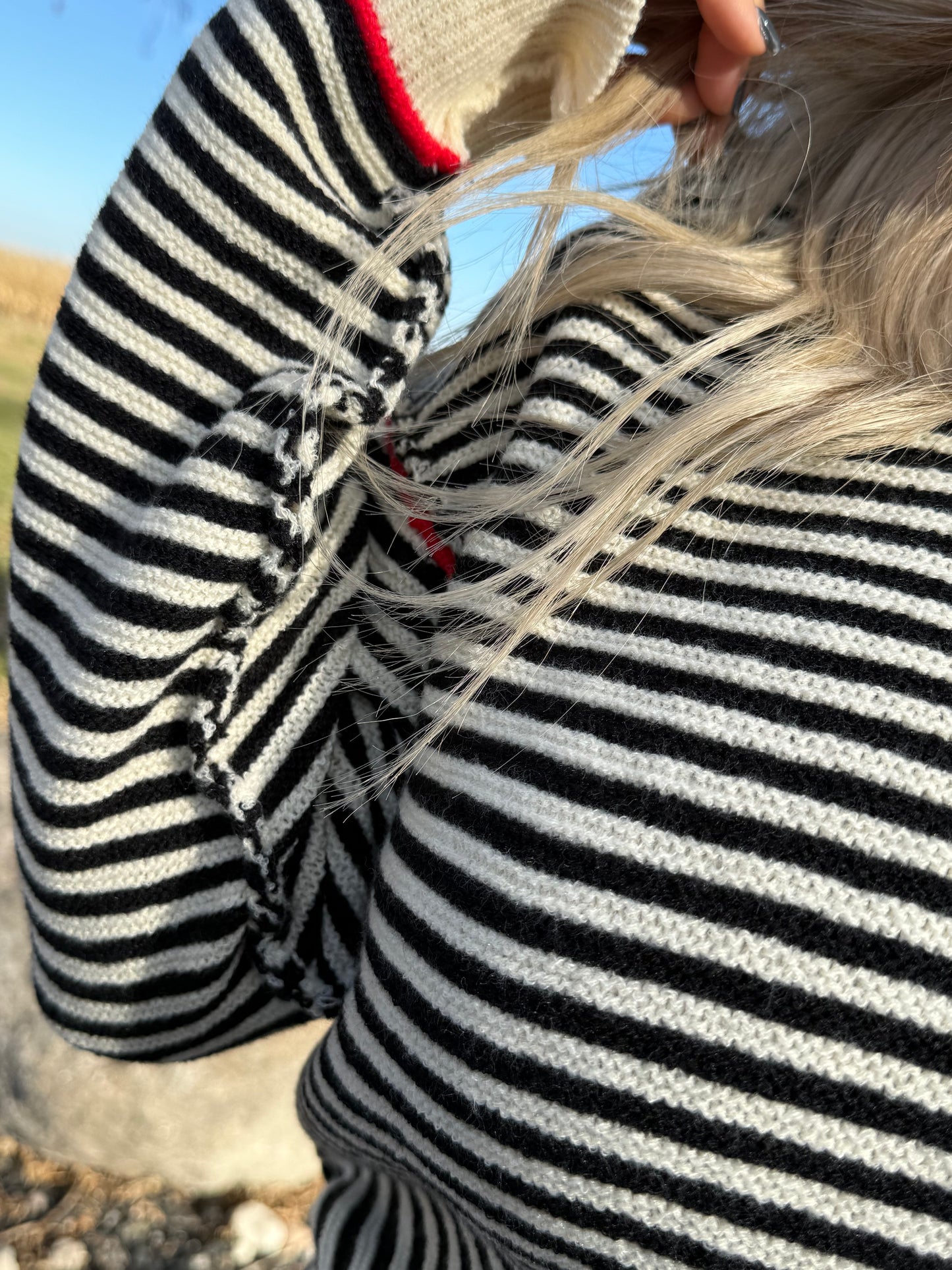 Stripe Knit Contrast Binding Sweater