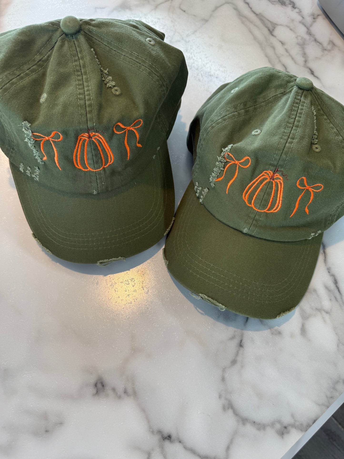 Embroidered Pumpkin With Bows Olive Hat