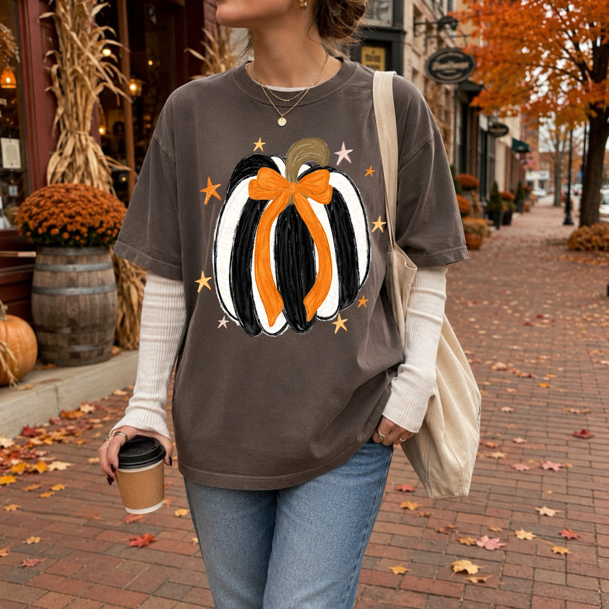 Black And White Pumpkin Orange Bow