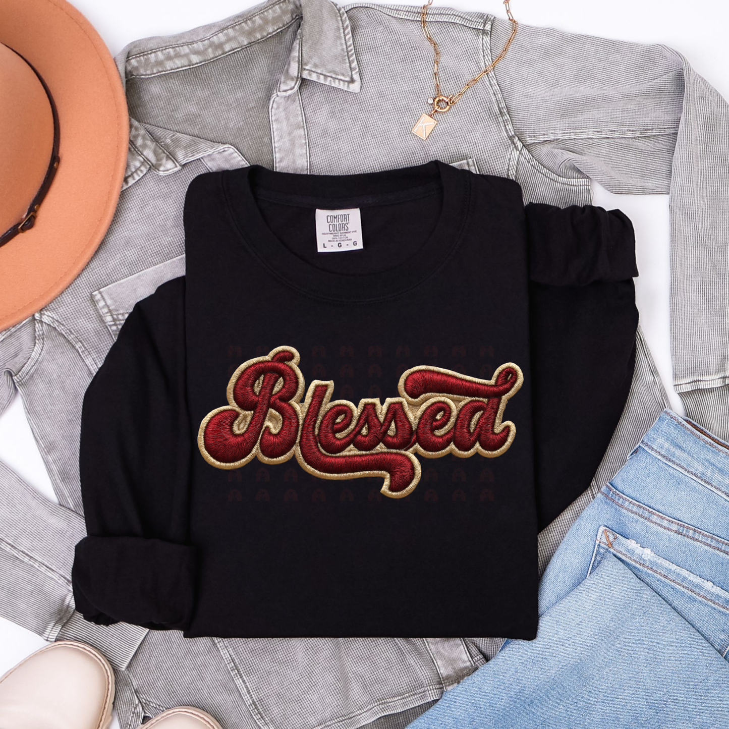 Blessed Retro Embroidered Appearance