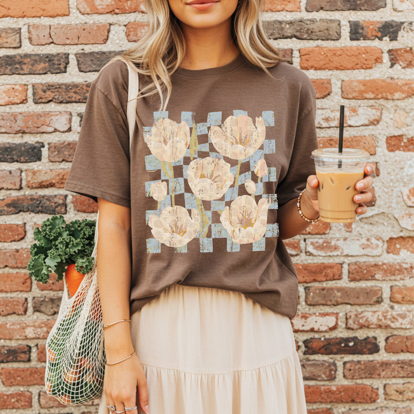Tulips On Checkerboard