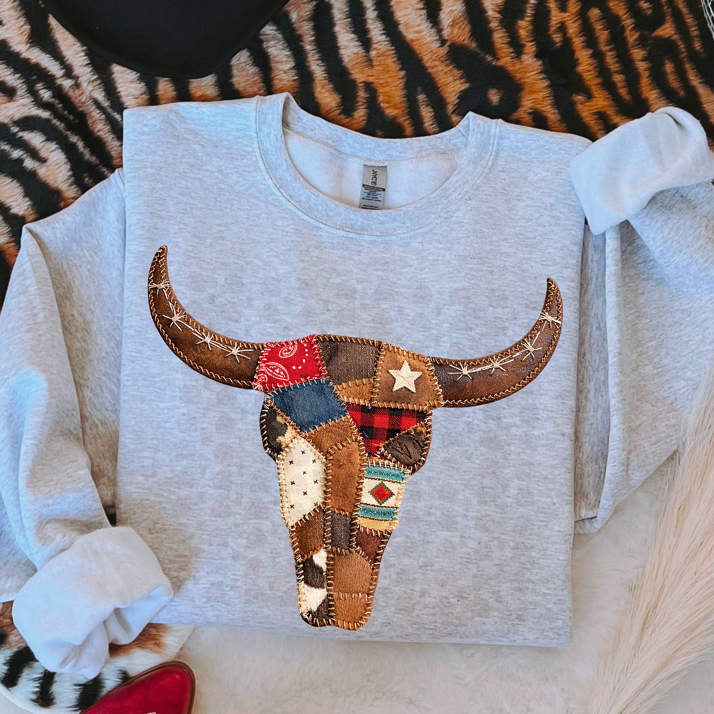 Brown Patterned Patchwork Cow Skull