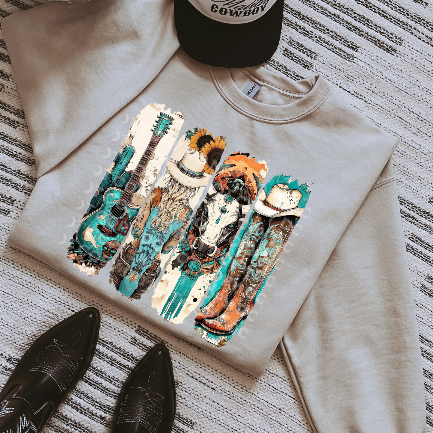 Brushstroke Cowgirl Skull Boots Guitar