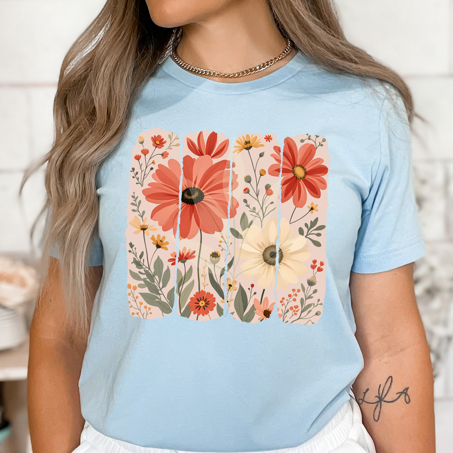 Brushstroke Cream And Coral Flowers