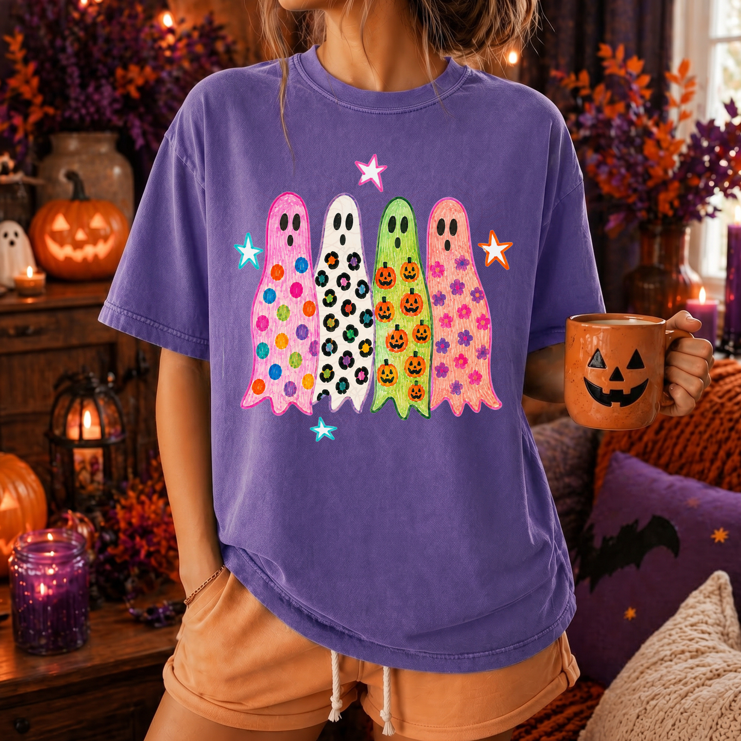 Colorful Patterned Ghosts And Stars