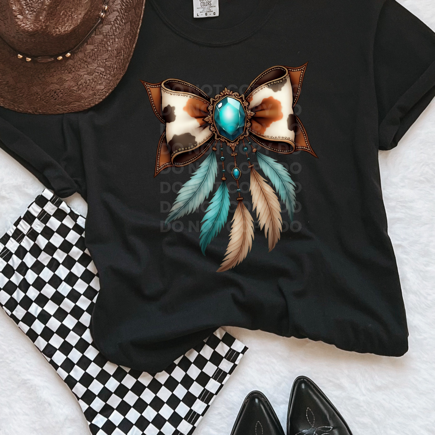 Cow Print Feathered Bow