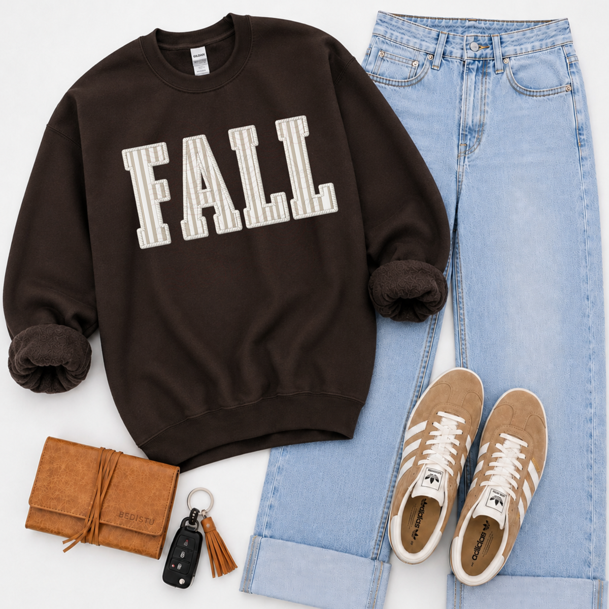 Cream And Tan Stitched Fall