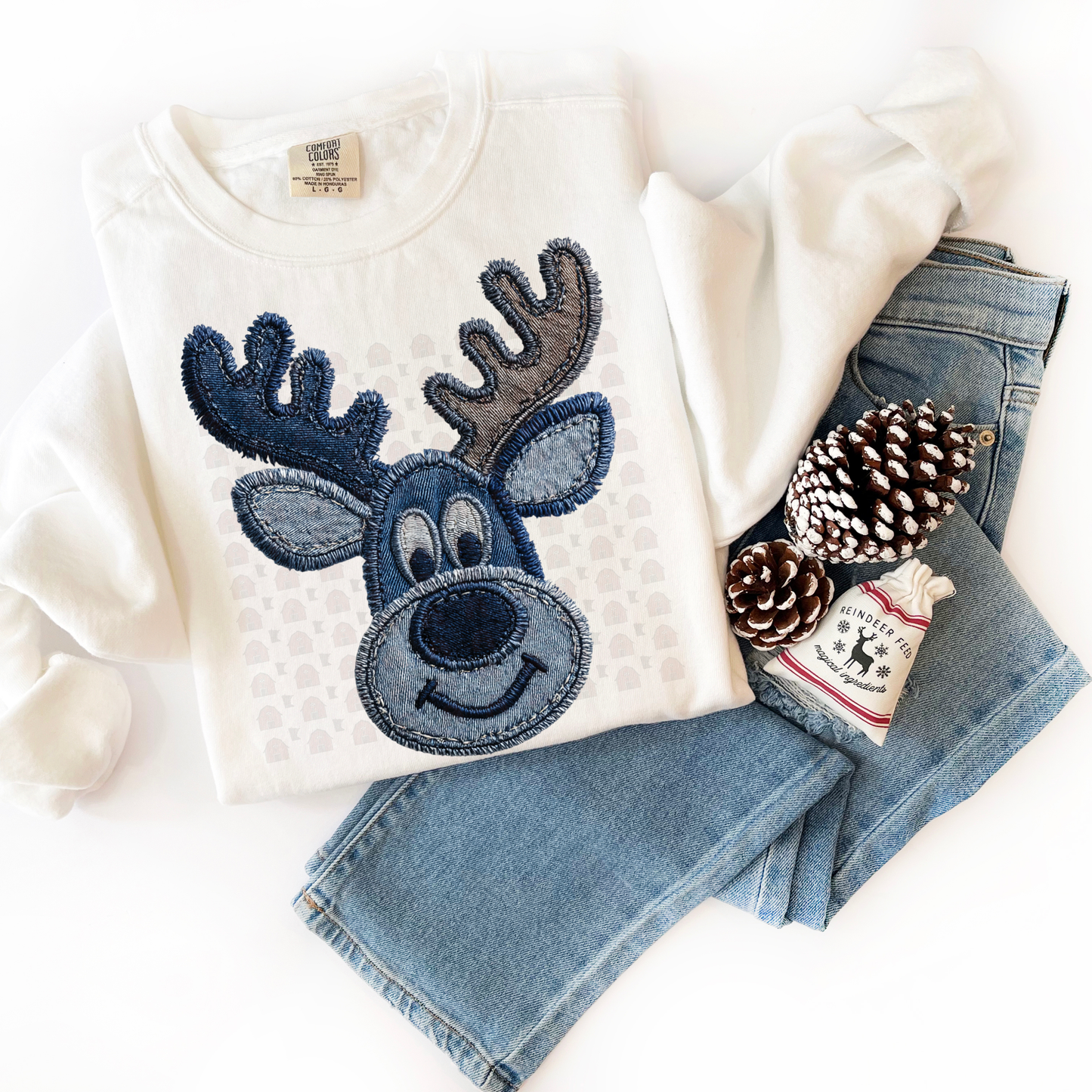 Denim Cute Reindeer Patchwork
