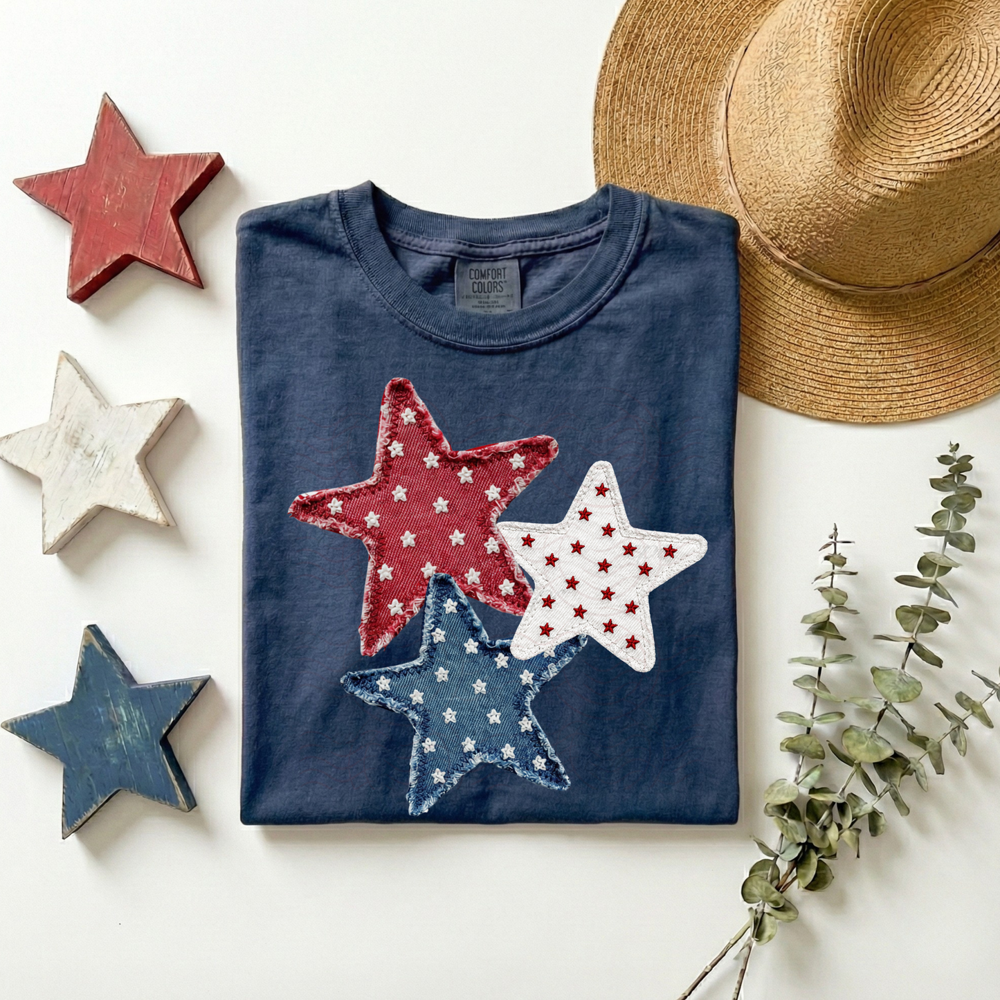 Denim Red White And Blue Stars