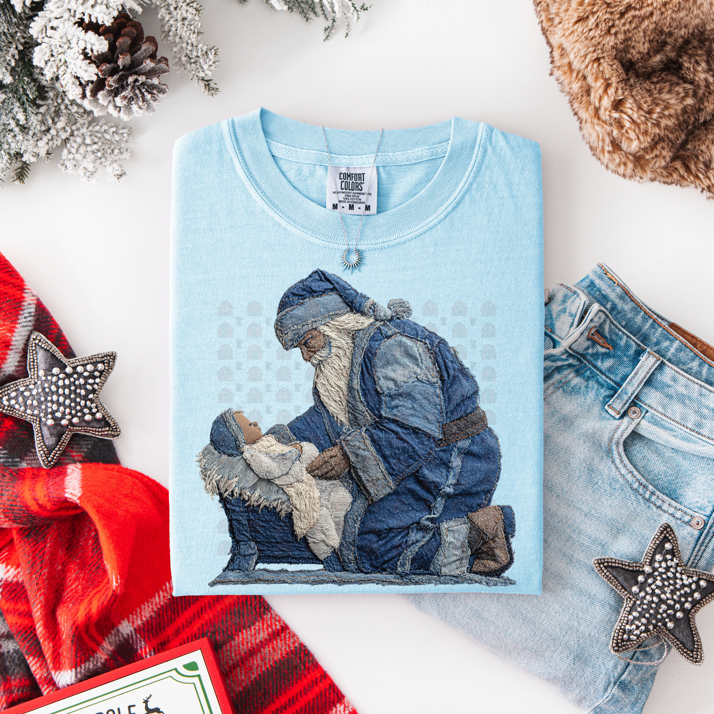 Denim Santa Baby Jesus Patchwork