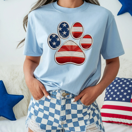 Embroidered Look Patriotic Paw