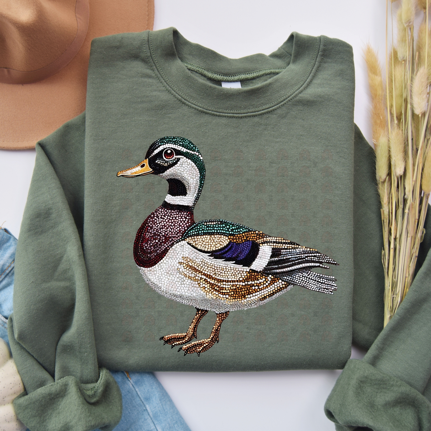 Faux Rhinestone Wood Duck