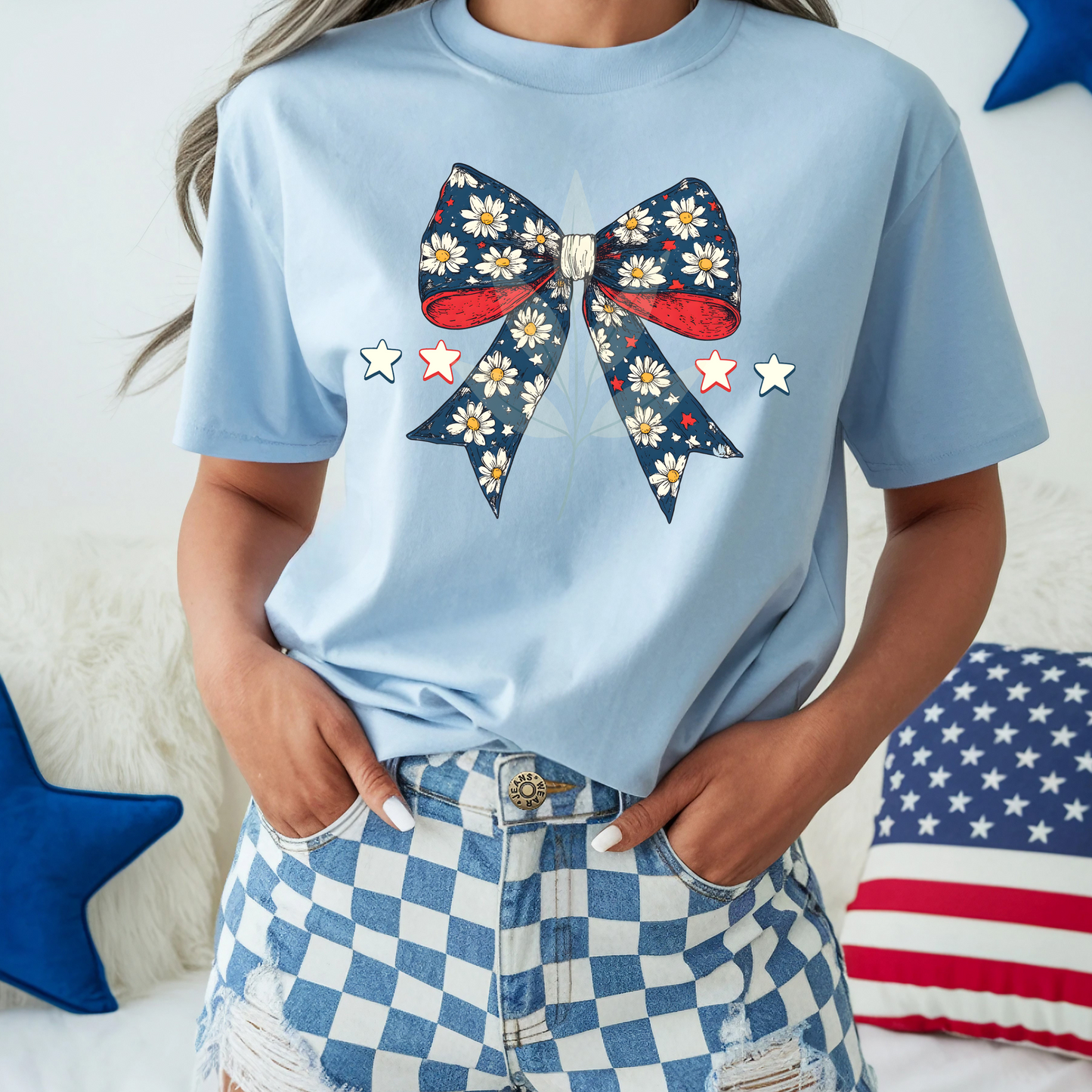Floral Patriotic Bow And Stars