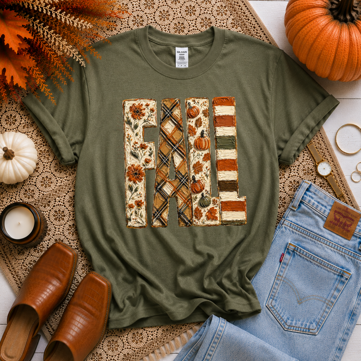 Floral Plaid Pumpkins Stripes Fall