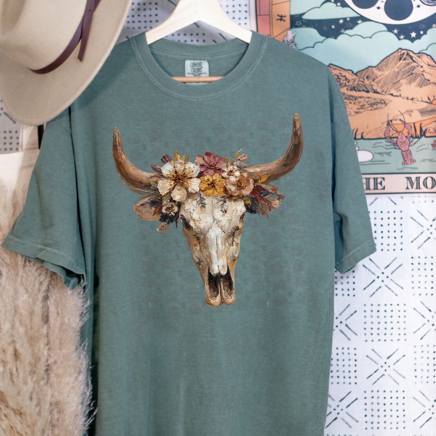 Hand Painted Western Cow Skull