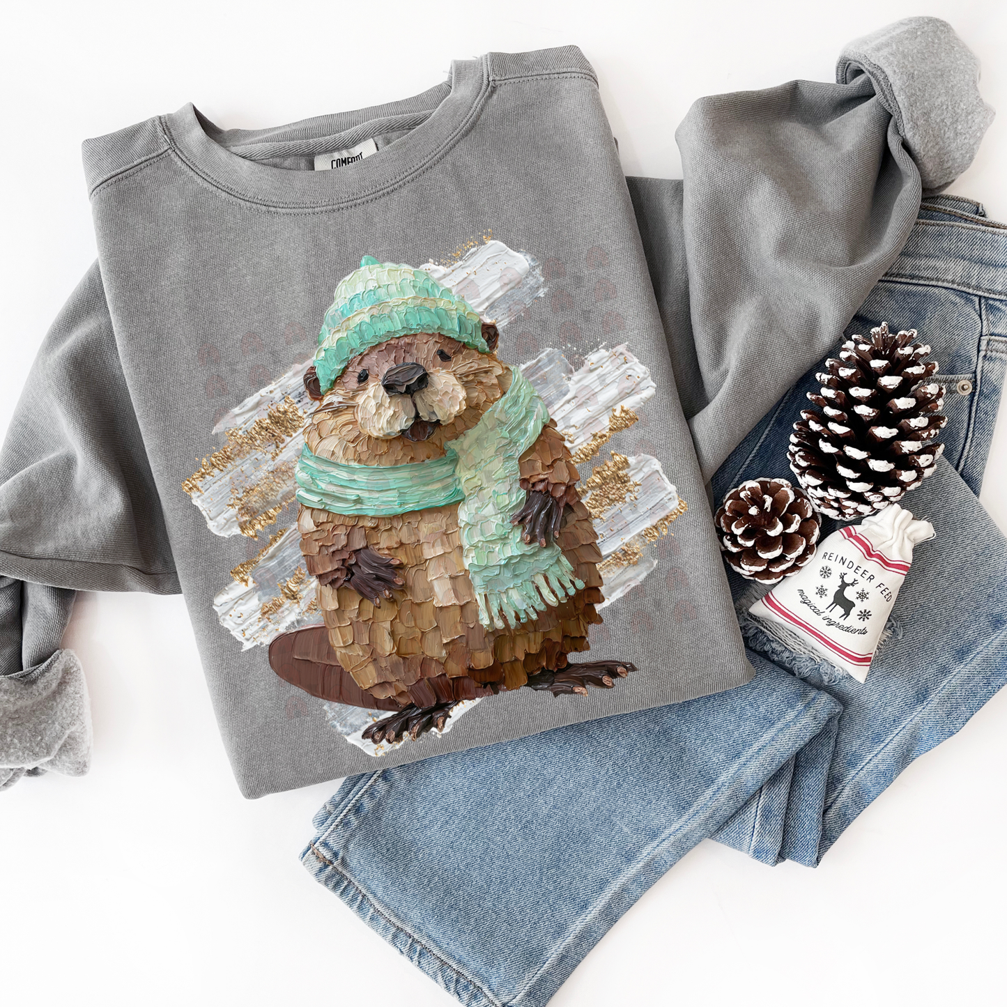 Hand Painted Winter Beaver