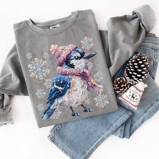 Hand Painted Winter Blue Jay
