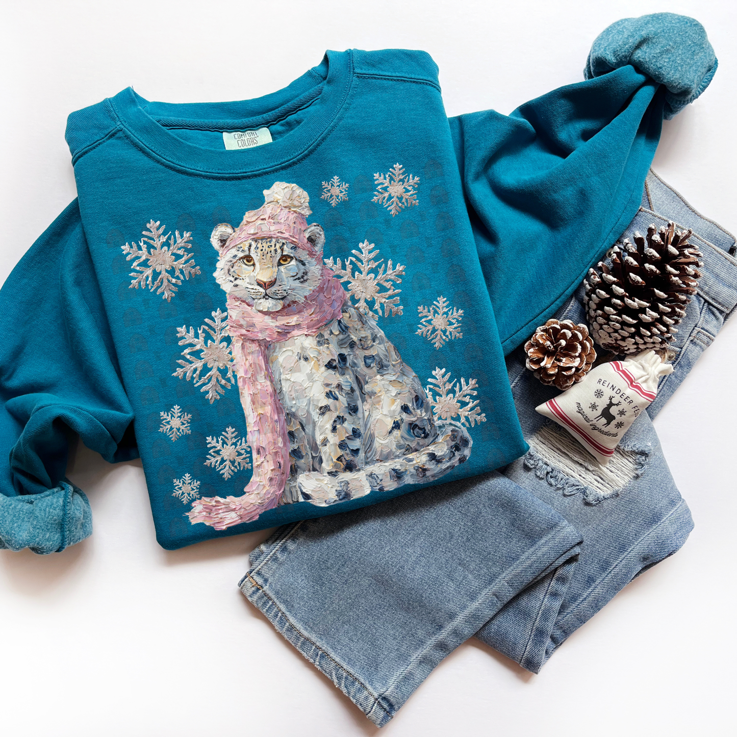 Hand Painted Winter Snow Leopard