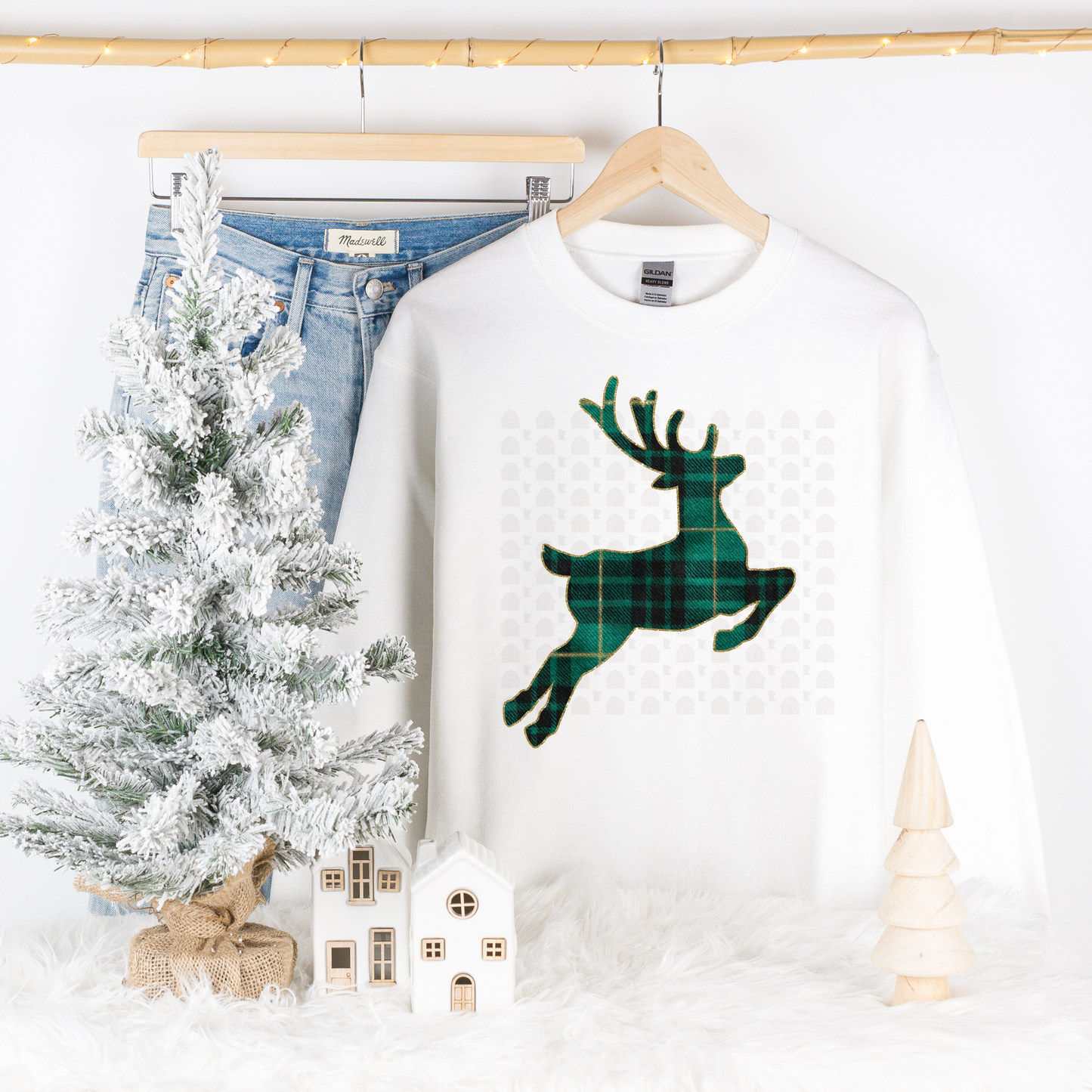Jumping Reindeer Green Plaid And Gold