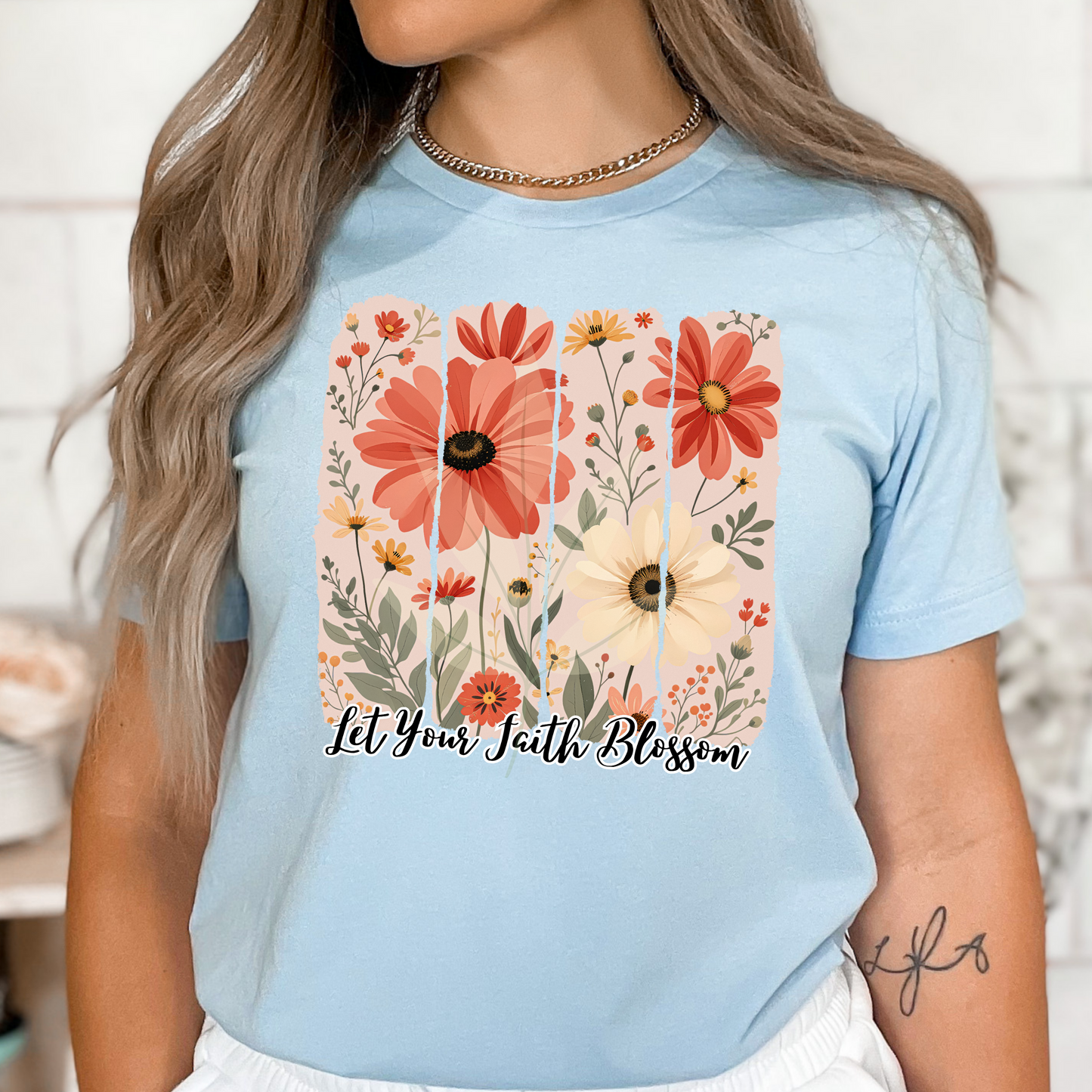 Brushstroke Cream And Coral Flowers