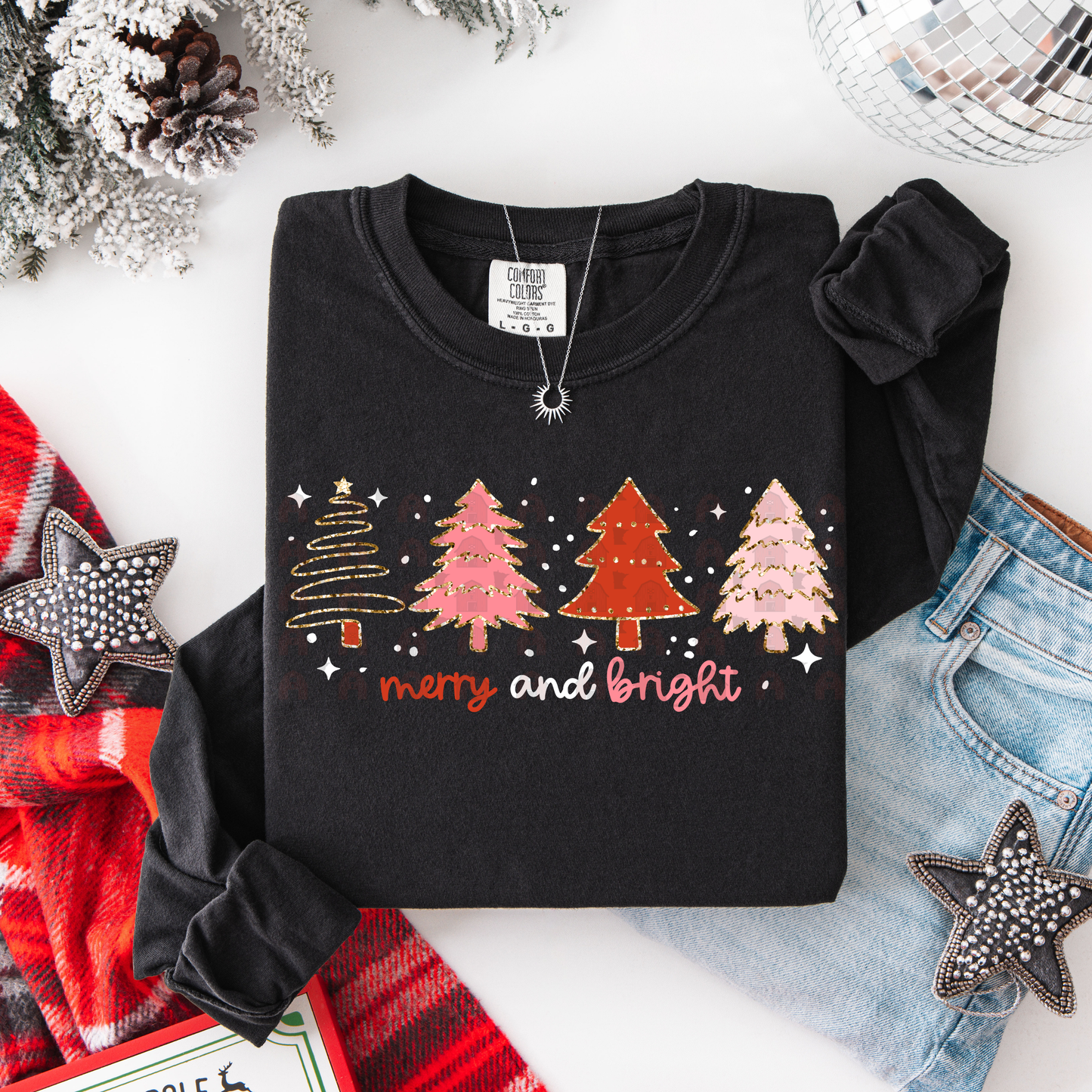 Pink Red Gold Merry And Bright Trees