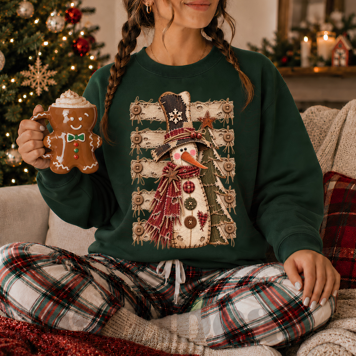 Primitive Snowman Burlap Stripes