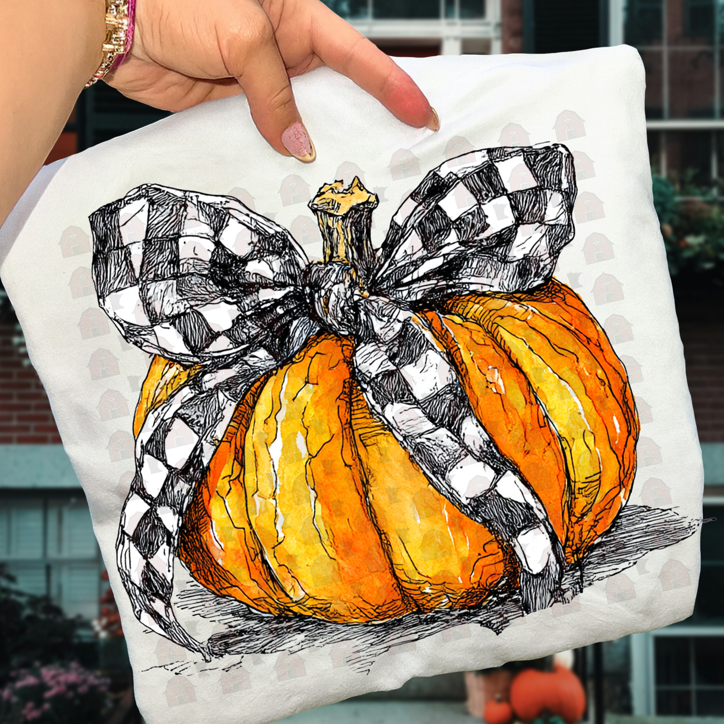 Pumpkin With Checkered Bow
