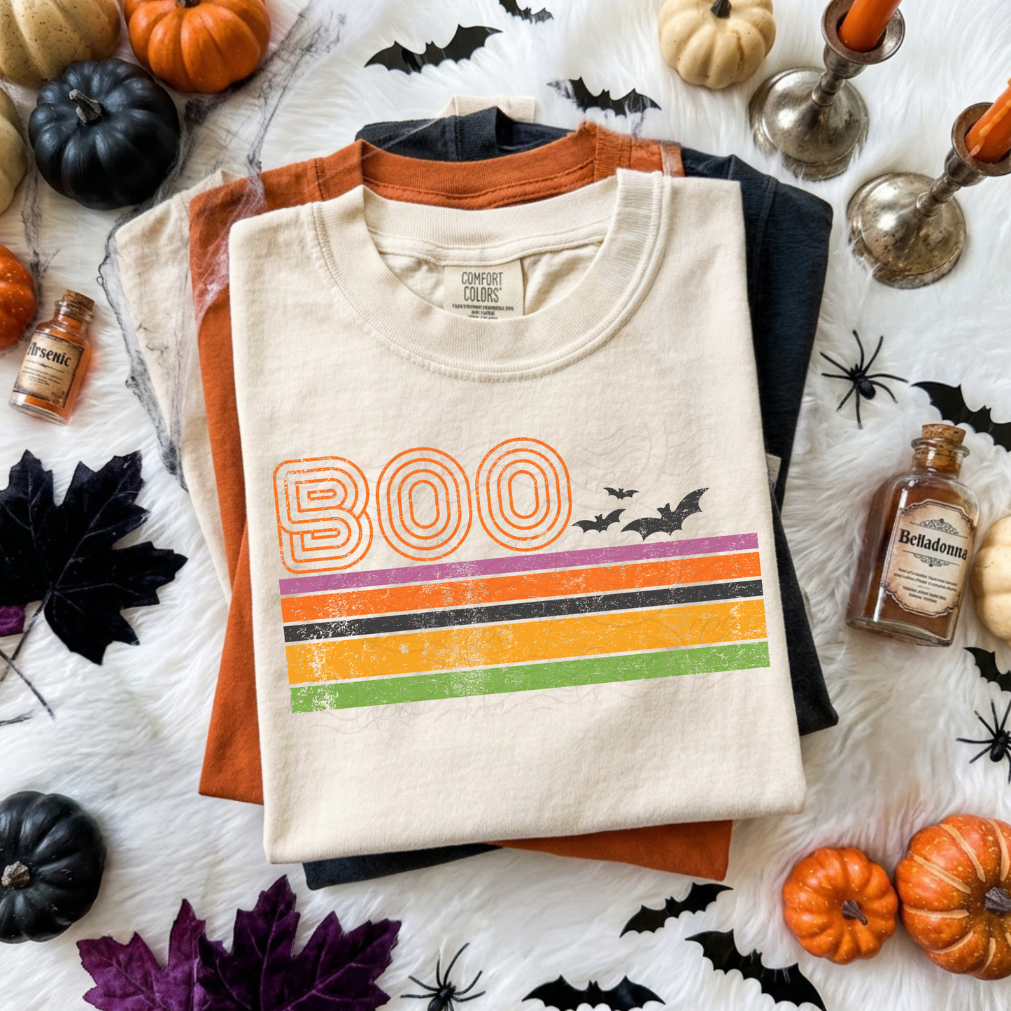 Retro Boo Stripes And Bats