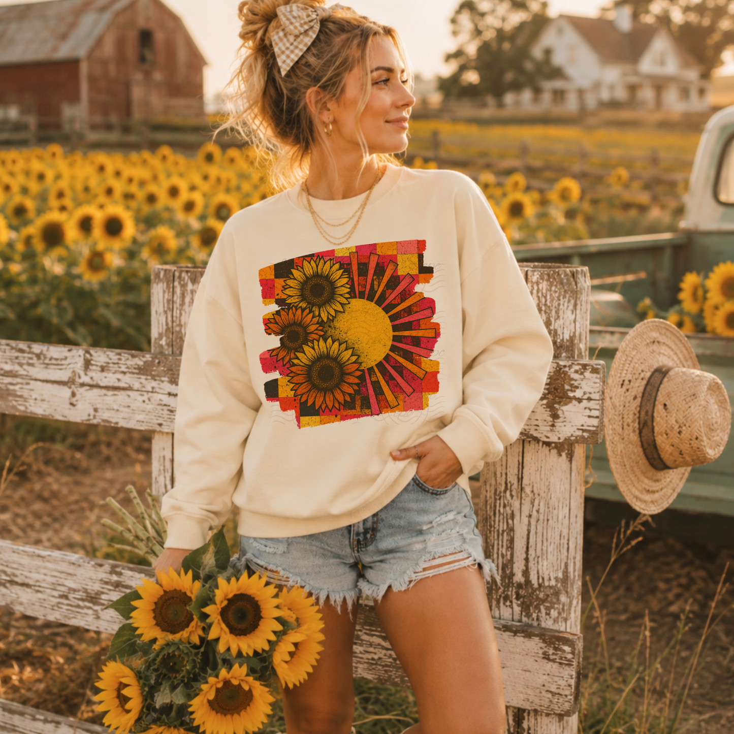 Retro Brushed Sunflower Sun