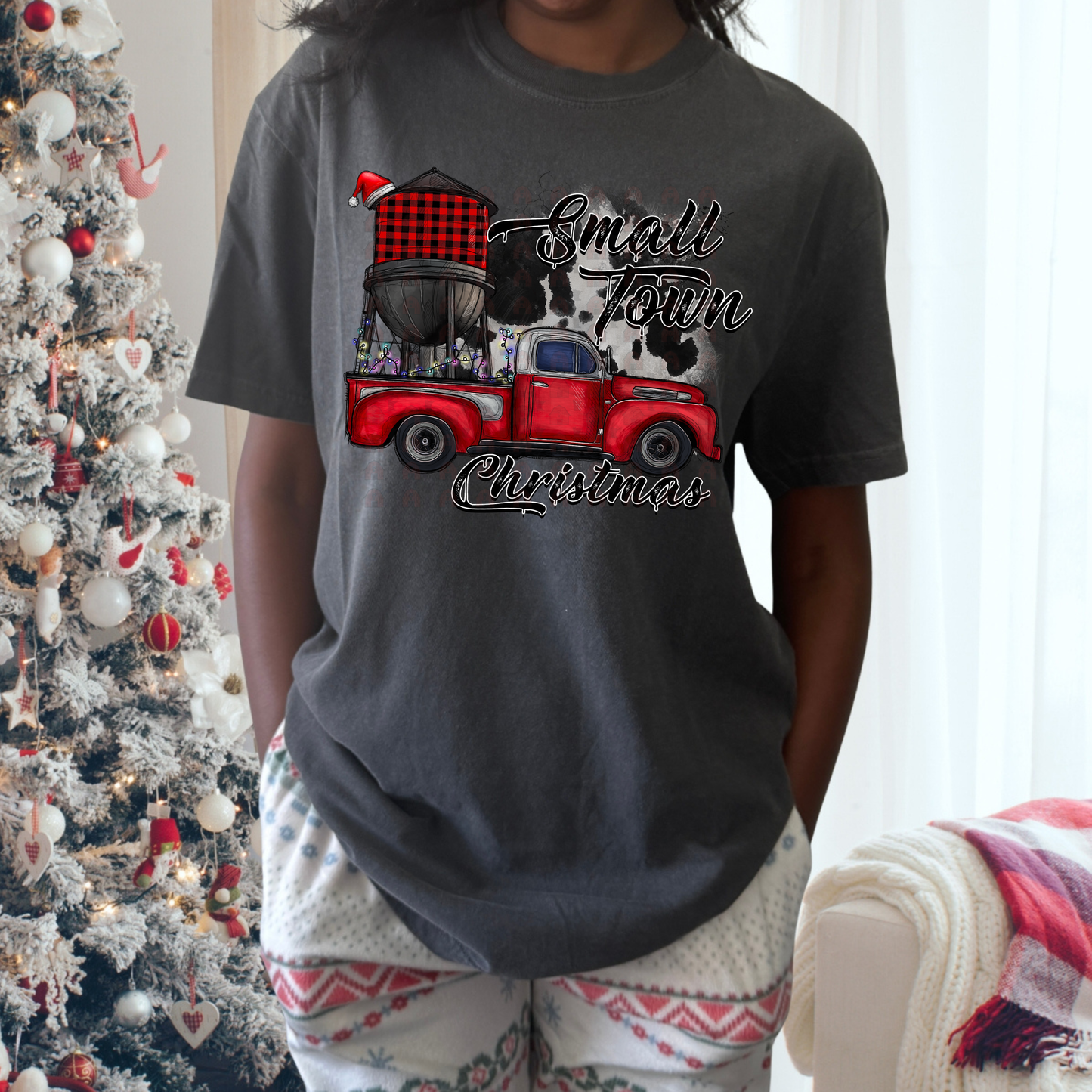 Santa Hat On Buffalo Check Water Tower And Truck