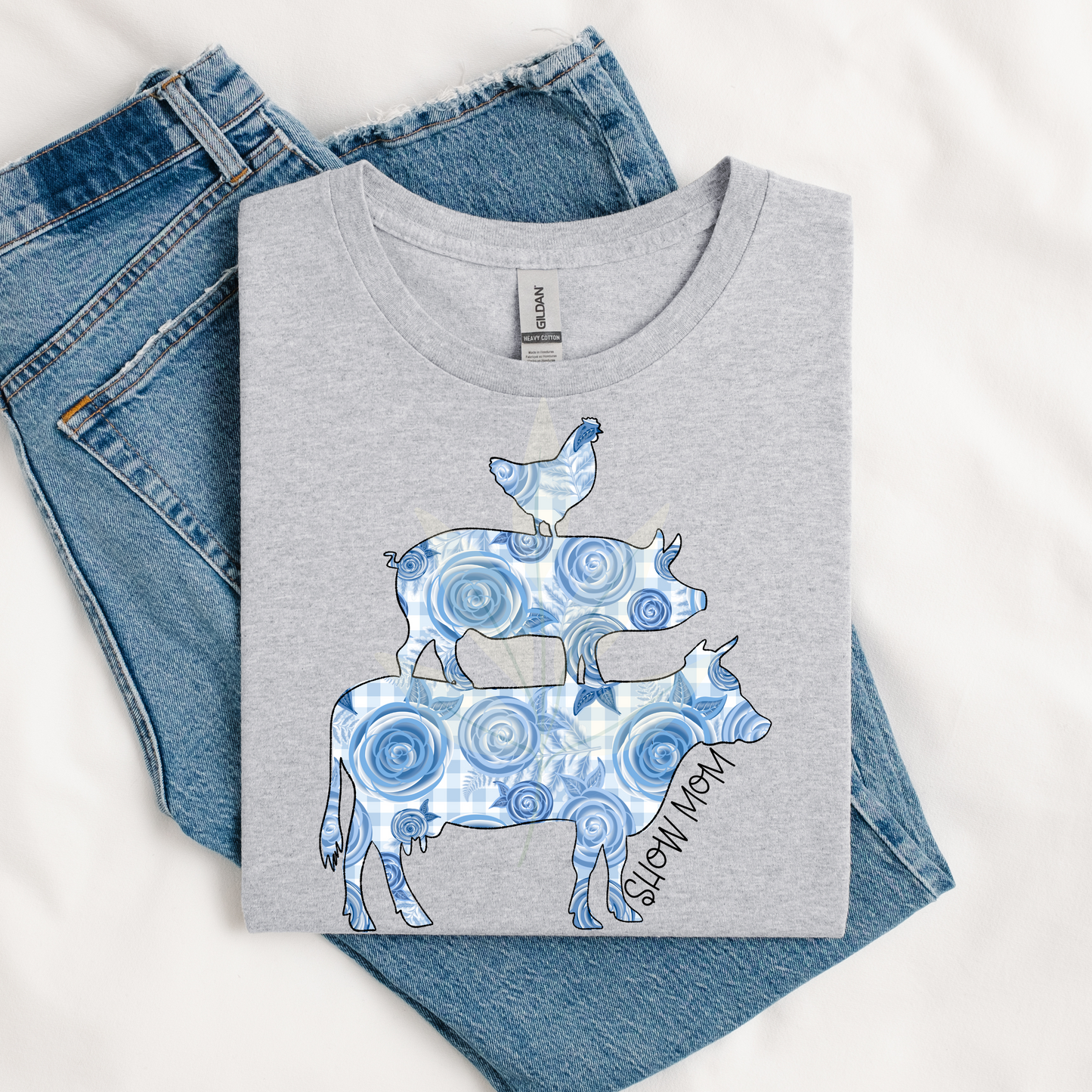 Blue Floral Farm Animals