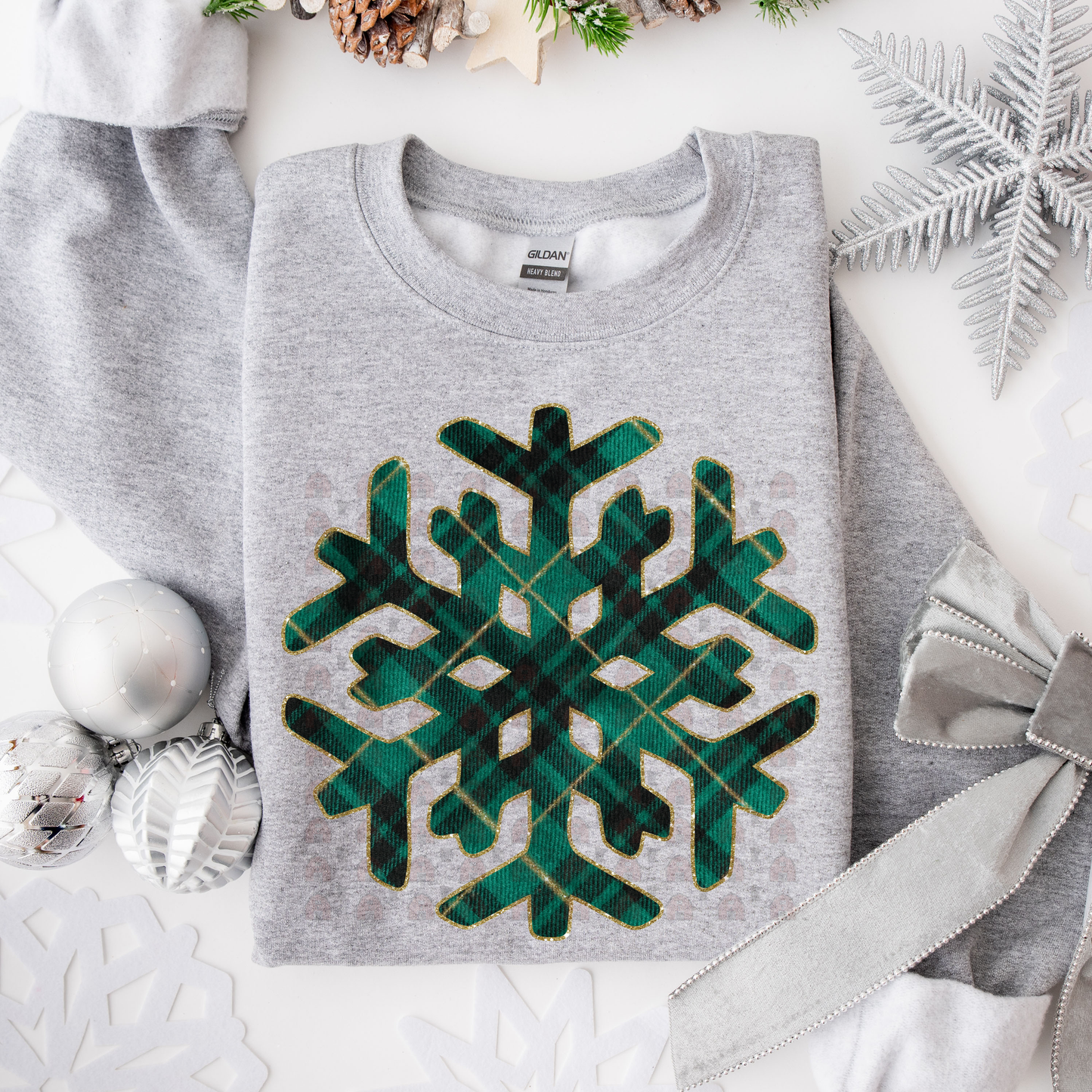 Snowflake Green Plaid And Gold