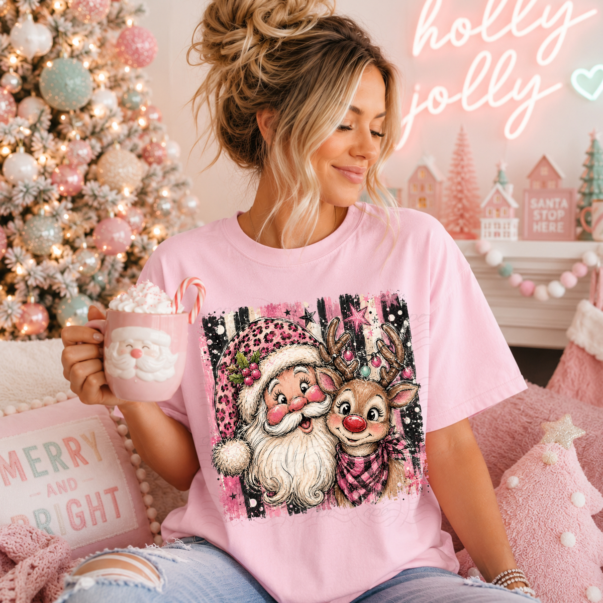 Stripes Santa And Rudolph