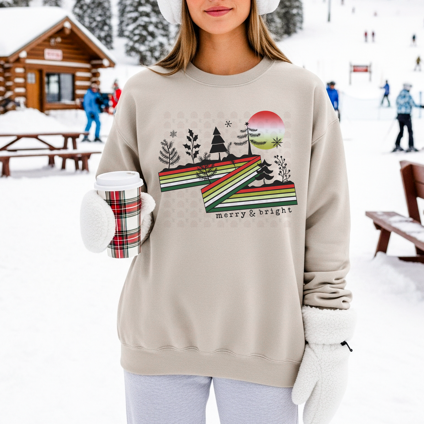 Vintage Striped Merry And Bright Trees