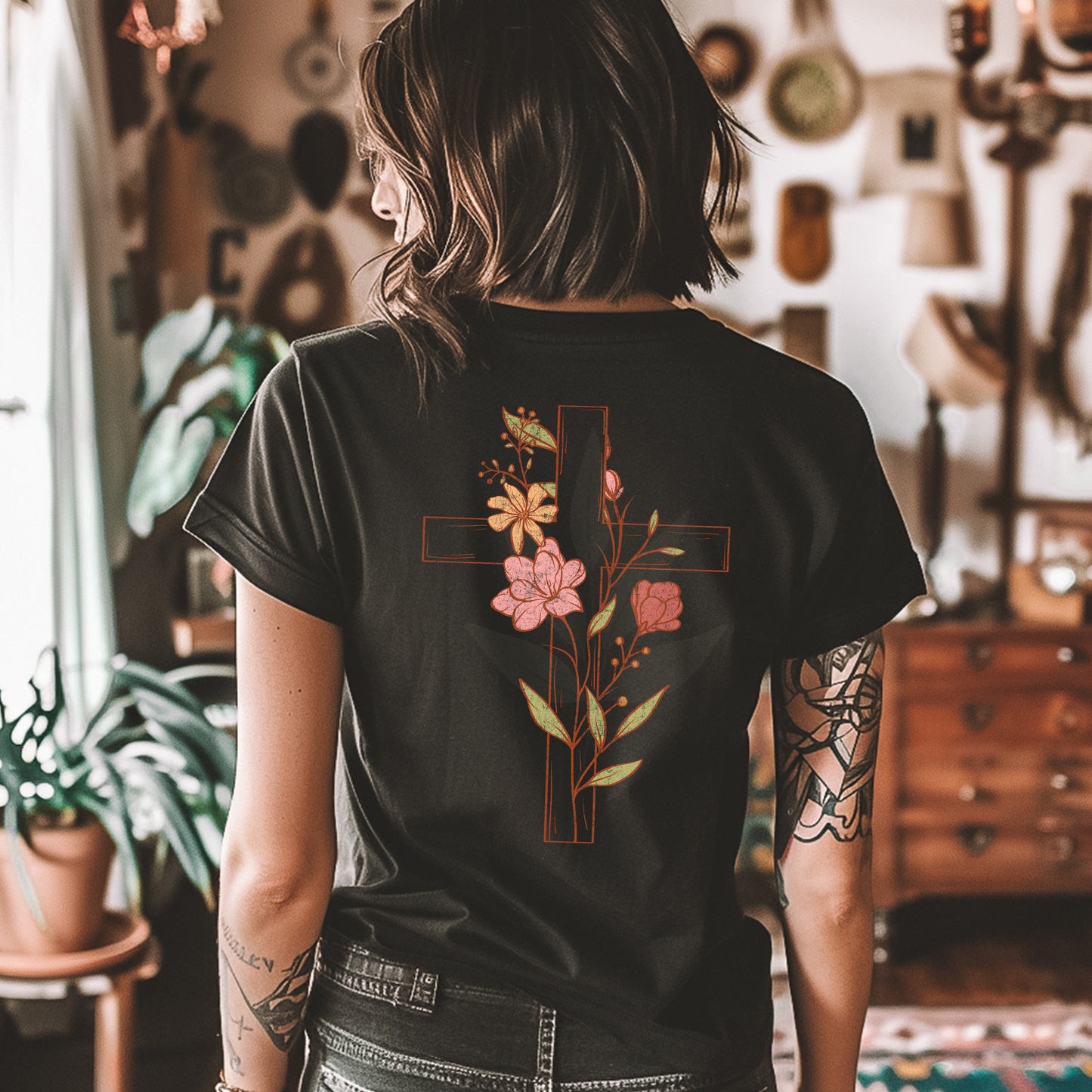 Wrapped Florals On Cross