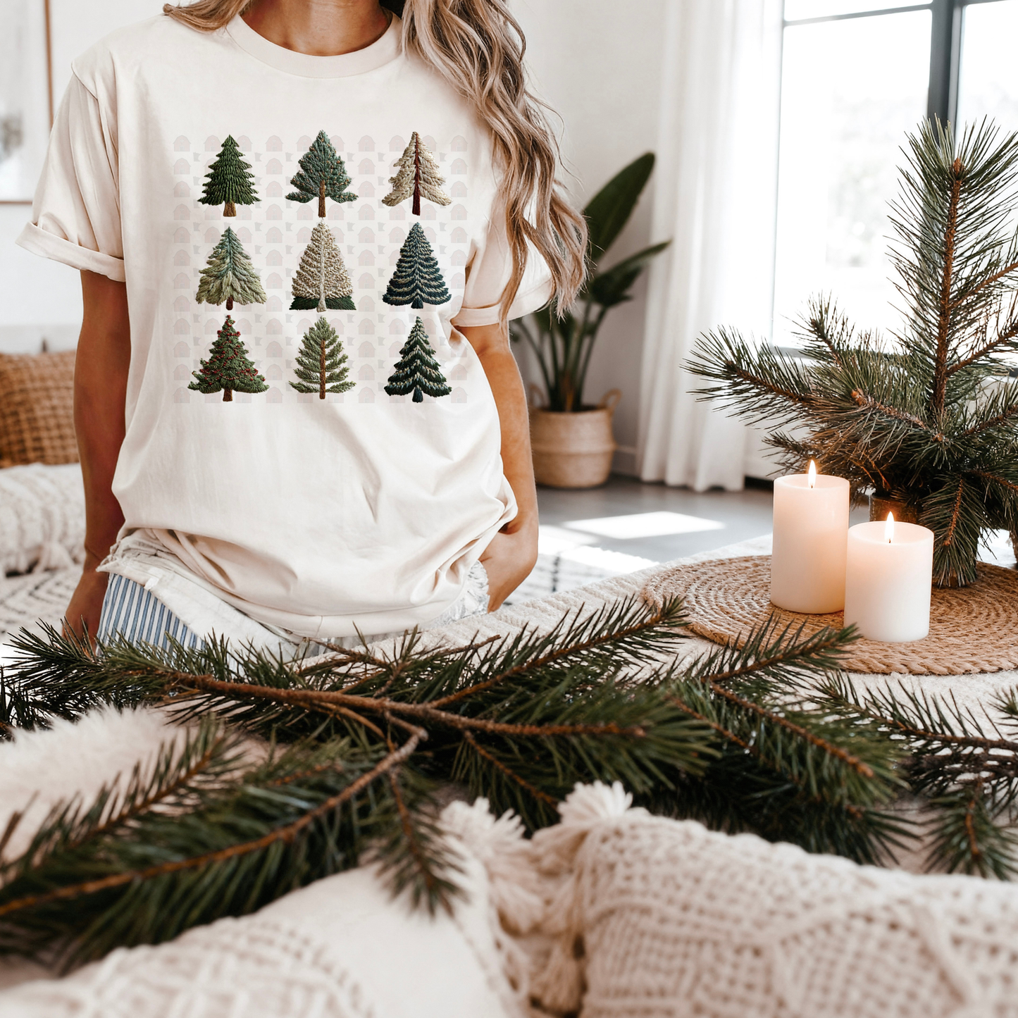 Yarn Pine Trees Collage