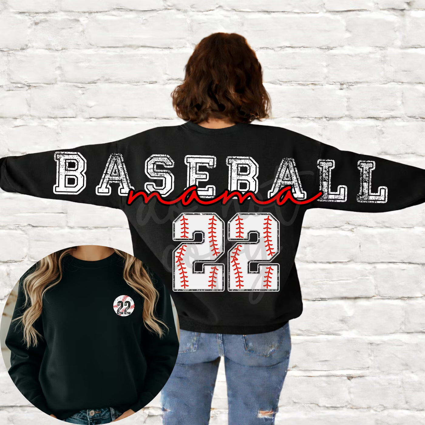CUSTOMIZABLE - Long Distressed Baseball With Number And Pocket Number