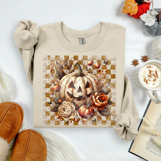 Grunge Pumpkin With Flowers