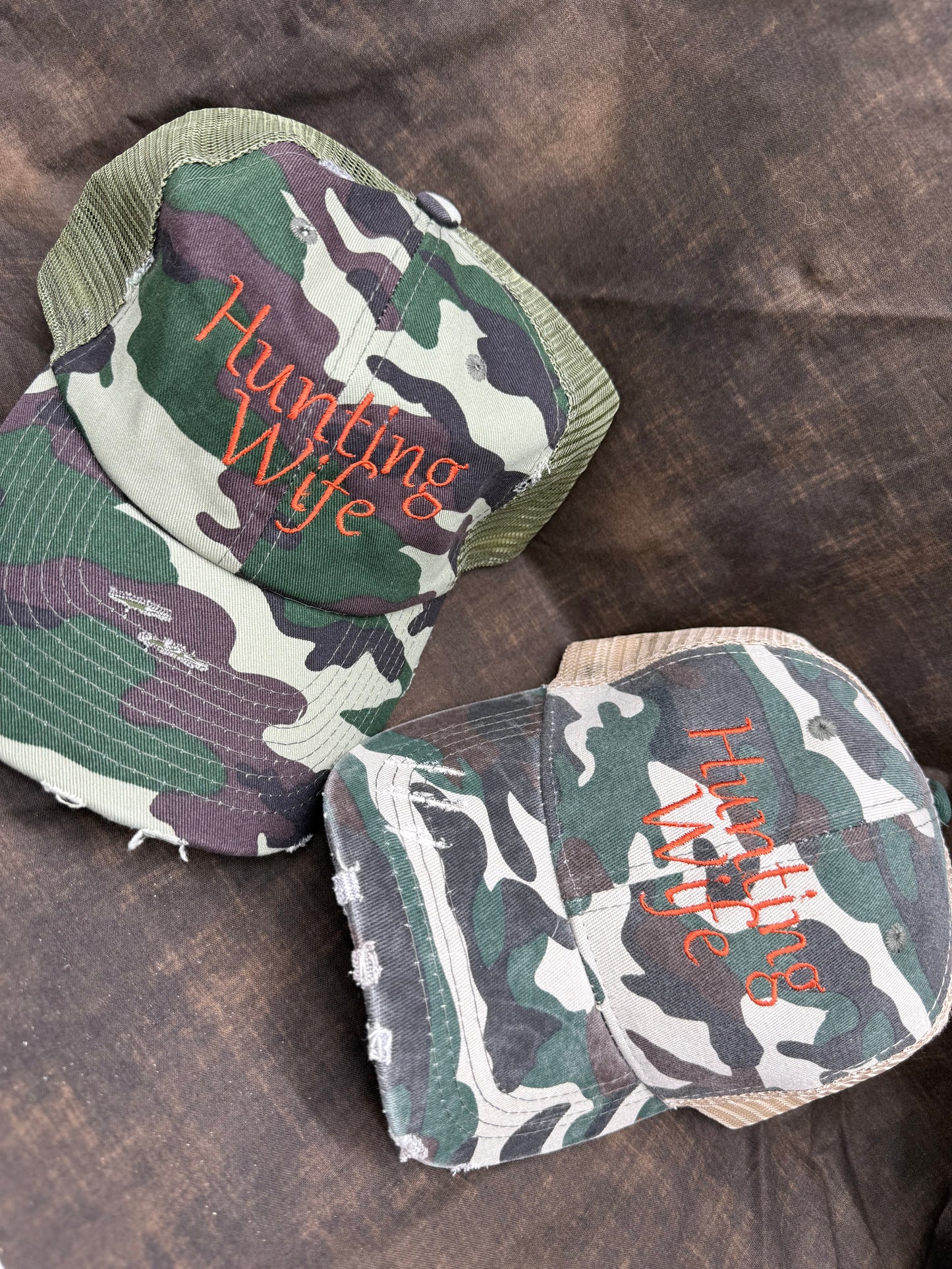 Embroidered Camo Hunting Wife Hat (Dark Back Panel)
