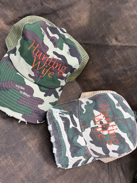 Embroidered Camo Hunting Wife Hat (Dark Back Panel)