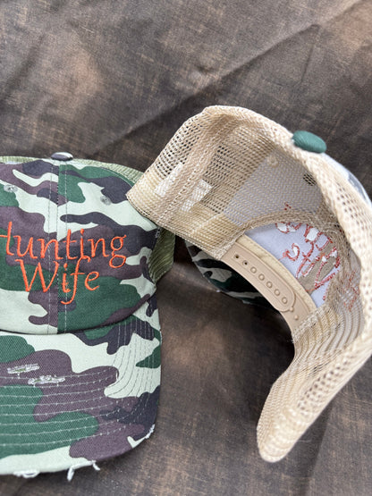 Embroidered Camo Hunting Wife Hat (Dark Back Panel)