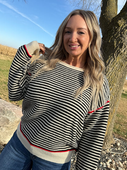Stripe Knit Contrast Binding Sweater