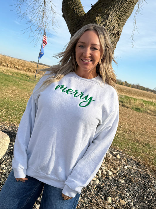 Embroidered Merry Sweatshirts