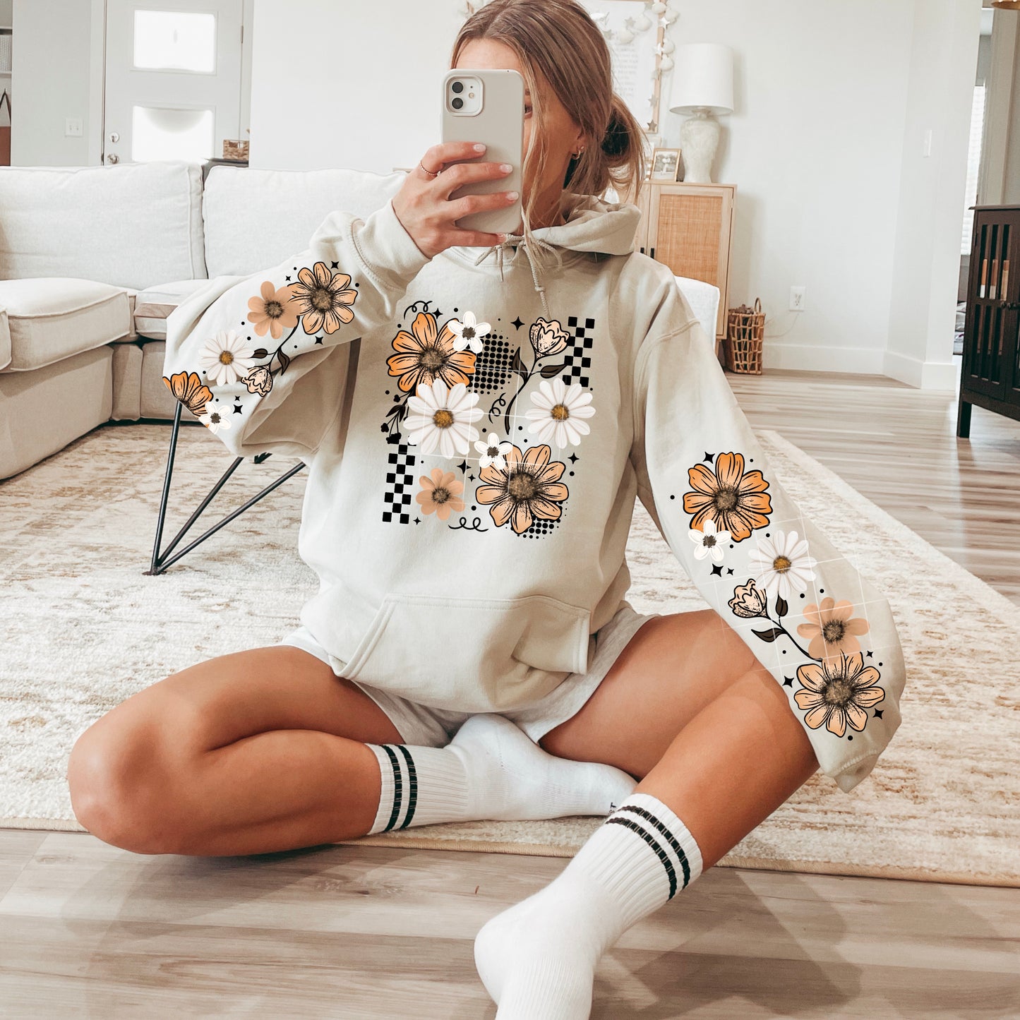 Orange Tan White Florals
