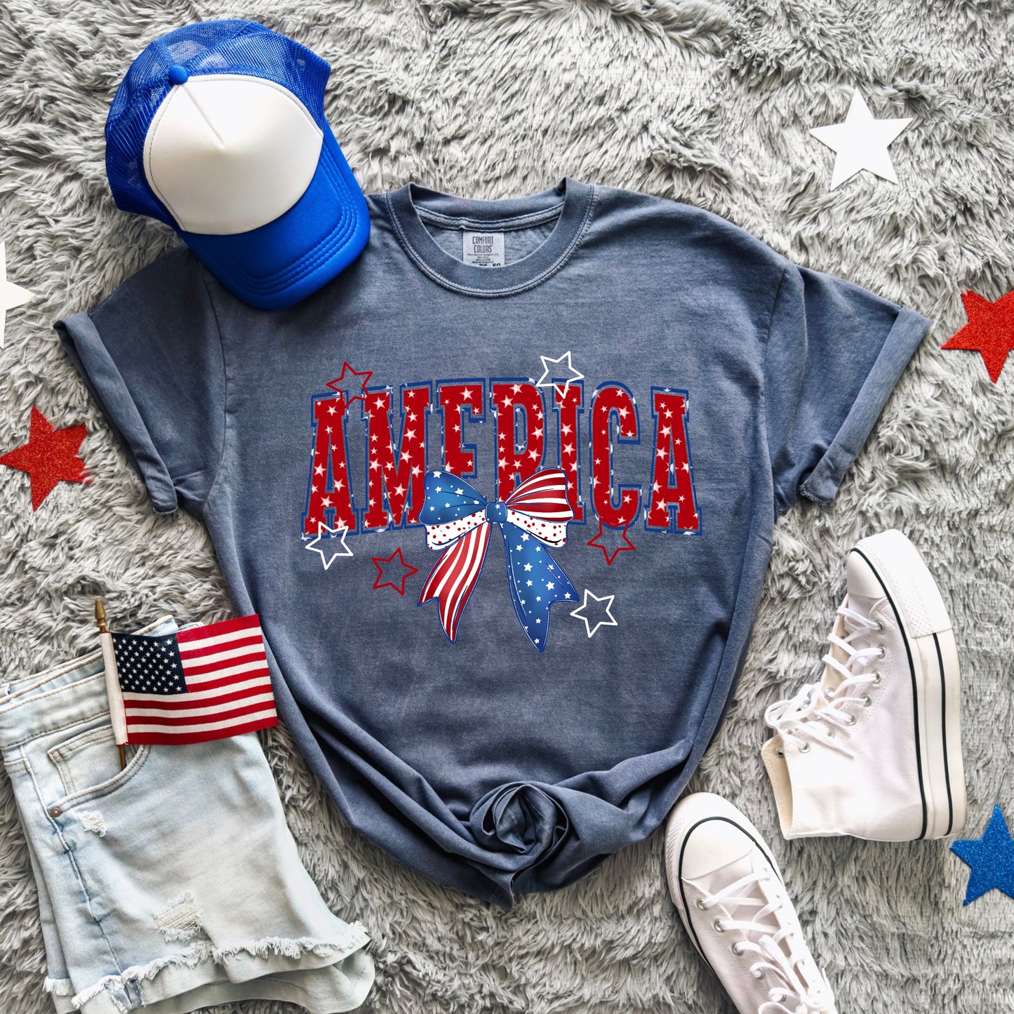 America Red White Blue Bow And Stars