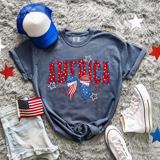 America Red White Blue Bow And Stars