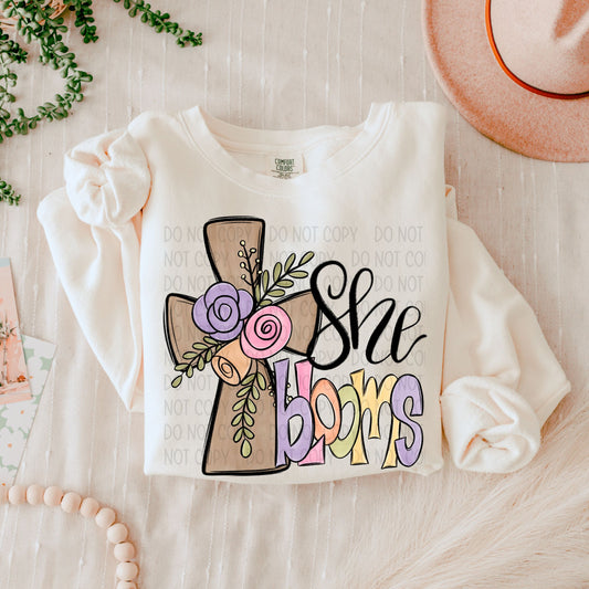 She Blooms Floral Cross